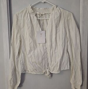 WAYF Women's White Button-Up Top